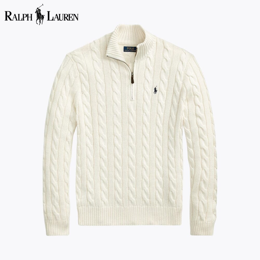 Men's Chunky Cable-Knit Cotton Quarter-Zip Sweater